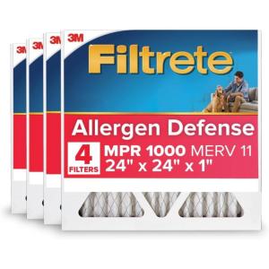 imageFiltrete 20x25x1 AC Furnace Air Filter MERV 11 MPR 1000 Micro Allergen Defense 3Month Pleated 1Inch Electrostatic Air Cleaning Filter 4 Pack Actual Size 1969 x 2469 x 081 in24x24x1