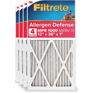 imageFiltrete 20x25x1 AC Furnace Air Filter MERV 11 MPR 1000 Micro Allergen Defense 3Month Pleated 1Inch Electrostatic Air Cleaning Filter 4 Pack Actual Size 1969 x 2469 x 081 in12x36x1