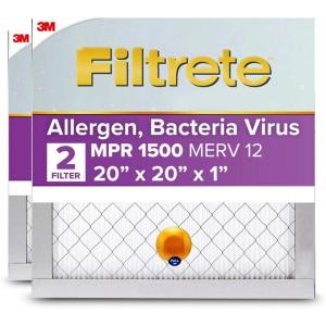 imageFiltrete 20x25x1 AC Furnace SMART Air Filter MERV 12 MPR 1500 Track Filter Life With Bluetooth Enabled Sensor CERTIFIED asthma ampamp allergy friendly 2Pack Actual Size 19719x24688x078 in20 x 20 x 20