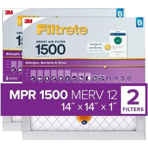 imageFiltrete 20x25x1 AC Furnace SMART Air Filter MERV 12 MPR 1500 Track Filter Life With Bluetooth Enabled Sensor CERTIFIED asthma ampamp allergy friendly 2Pack Actual Size 19719x24688x078 in14x14x1