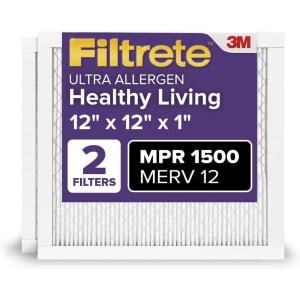 imageFiltrete 20x30x1 AC Furnace Air Filter MERV 12 MPR 1500 CERTIFIED asthma ampamp allergy friendly 3 Month Pleated 1Inch Electrostatic Air Cleaning Filter 2Pack Actual Size 1981x2981x078 in12x12x1