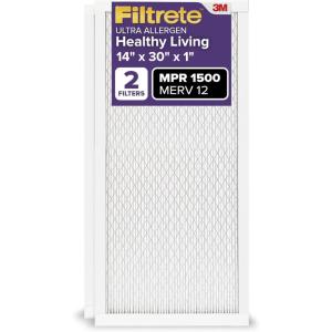 imageFiltrete 20x30x1 AC Furnace Air Filter MERV 12 MPR 1500 CERTIFIED asthma ampamp allergy friendly 3 Month Pleated 1Inch Electrostatic Air Cleaning Filter 2Pack Actual Size 1981x2981x078 in14x30x1
