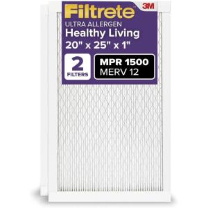 imageFiltrete 20x30x1 AC Furnace Air Filter MERV 12 MPR 1500 CERTIFIED asthma ampamp allergy friendly 3 Month Pleated 1Inch Electrostatic Air Cleaning Filter 2Pack Actual Size 1981x2981x078 in20x25x1