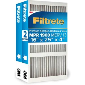 imageFiltrete 20x25x5 AC Furnace Air Filter MERV 13 MPR 1900 Premium Allergen Bacteria ampamp Virus Filter Electrostatic Air Cleaning Filter 2Pack Actual Size 1956 x 2413 x 475 in16x25x4
