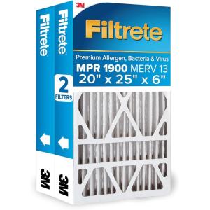 imageFiltrete 20x25x5 AC Furnace Air Filter MERV 13 MPR 1900 Premium Allergen Bacteria ampamp Virus Filter Electrostatic Air Cleaning Filter 2Pack Actual Size 1956 x 2413 x 475 in20x25x6