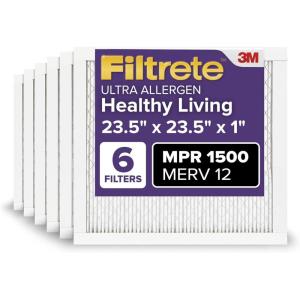 imageFiltrete 20x25x1 AC Furnace Air Filter MERV 12 MPR 1500 CERTIFIED asthma ampamp allergy friendly 3 Month Pleated 1Inch Electrostatic Air Cleaning Filter 6Pack Actual Size 1969x2469x078235 x 235 x 241