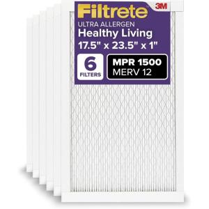imageFiltrete 20x25x1 AC Furnace Air Filter MERV 12 MPR 1500 CERTIFIED asthma ampamp allergy friendly 3 Month Pleated 1Inch Electrostatic Air Cleaning Filter 6Pack Actual Size 1969x2469x078175 x 235 x 241
