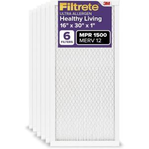 imageFiltrete 20x25x1 AC Furnace Air Filter MERV 12 MPR 1500 CERTIFIED asthma ampamp allergy friendly 3 Month Pleated 1Inch Electrostatic Air Cleaning Filter 6Pack Actual Size 1969x2469x07816x30x1