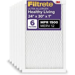 imageFiltrete 20x25x1 AC Furnace Air Filter MERV 12 MPR 1500 CERTIFIED asthma ampamp allergy friendly 3 Month Pleated 1Inch Electrostatic Air Cleaning Filter 6Pack Actual Size 1969x2469x07824x30x1