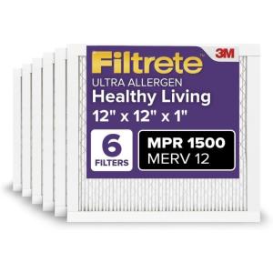 imageFiltrete 20x25x1 AC Furnace Air Filter MERV 12 MPR 1500 CERTIFIED asthma ampamp allergy friendly 3 Month Pleated 1Inch Electrostatic Air Cleaning Filter 6Pack Actual Size 1969x2469x07812x12x1