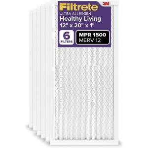 imageFiltrete 20x25x1 AC Furnace Air Filter MERV 12 MPR 1500 CERTIFIED asthma ampamp allergy friendly 3 Month Pleated 1Inch Electrostatic Air Cleaning Filter 6Pack Actual Size 1969x2469x07812x20x1