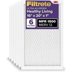 imageFiltrete 20x25x1 AC Furnace Air Filter MERV 12 MPR 1500 CERTIFIED asthma ampamp allergy friendly 3 Month Pleated 1Inch Electrostatic Air Cleaning Filter 6Pack Actual Size 1969x2469x07816x20x1