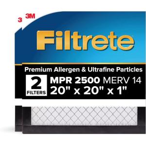 imageFiltrete 16x25x1 AC Furnace Air Filter MERV 14 MPR 2500 Premium Ultra Fine Particle 3Month Pleated 1Inch Electrostatic Air Cleaning Filter 2Pack Actual Size 1569 x 2469 x 081 in20x20x1