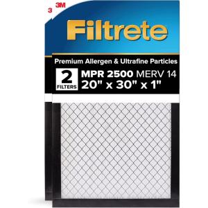 imageFiltrete 16x25x1 AC Furnace Air Filter MERV 14 MPR 2500 Premium Ultra Fine Particle 3Month Pleated 1Inch Electrostatic Air Cleaning Filter 2Pack Actual Size 1569 x 2469 x 081 in20x30x1