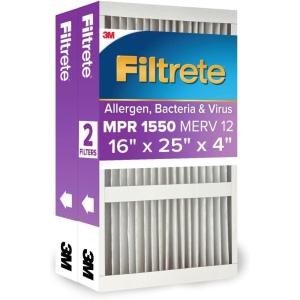imageFiltrete 20x25x4 Slim Fit 375 width AC Furnace Air Filter MPR 1550 MERV 12 Fits AprilAire amp Carrier CERTIFIED Asthma amp Allergy Friendly 2Pack Actual Size 1950 x 2450 x 37516x25x4