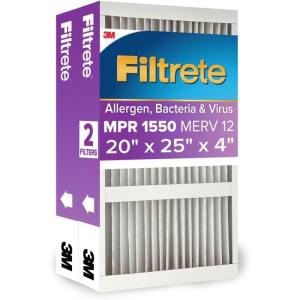 imageFiltrete 20x25x4 Slim Fit 375 width AC Furnace Air Filter MPR 1550 MERV 12 Fits AprilAire amp Carrier CERTIFIED Asthma amp Allergy Friendly 2Pack Actual Size 1950 x 2450 x 37520x25x4SlimFit