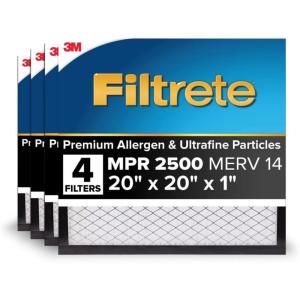 imageFiltrete 14x20x1 AC Furnace Air Filter MERV 14 MPR 2500 High Performance Premium Allergen Ultrafine Particles Bacteria amp Virus Filter CERTIFIED Asthma amp Allergy Friendly 4Pack20x20x1