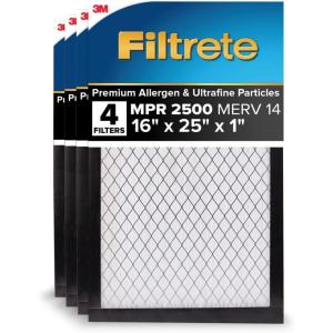 imageFiltrete 14x20x1 AC Furnace Air Filter MERV 14 MPR 2500 High Performance Premium Allergen Ultrafine Particles Bacteria amp Virus Filter CERTIFIED Asthma amp Allergy Friendly 4Pack16x25x1